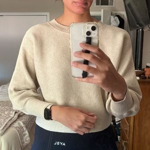 Beige Ribbed Cropped Sweater
